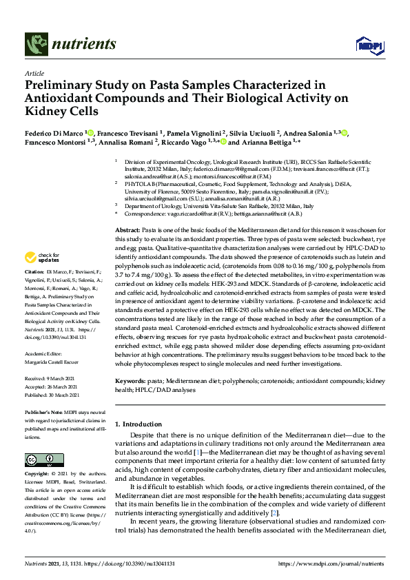 (PDF) Preliminary Study on Pasta Samples Characterized in Antioxidant ...