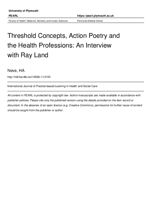 (PDF) Threshold Concepts, Action Poetry and the Health Professions: An ...