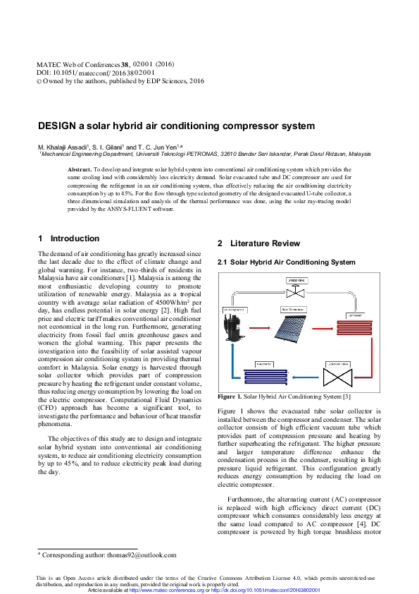 (PDF) DESIGN a solar hybrid air conditioning compressor system