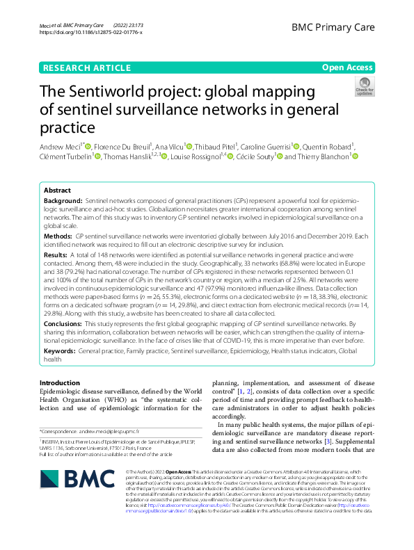 (PDF) The Sentiworld project: global mapping of sentinel surveillance ...