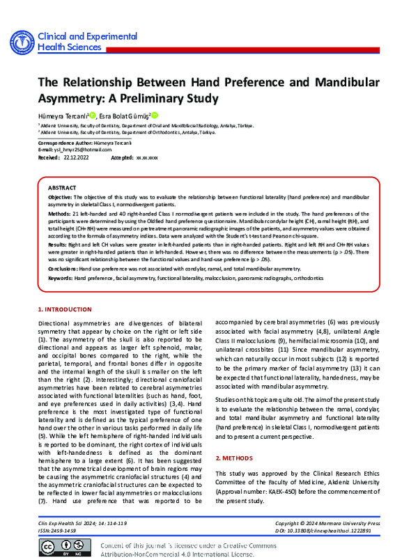 (PDF) The Relationship Between Hand Preference and Mandibular Asymmetry ...