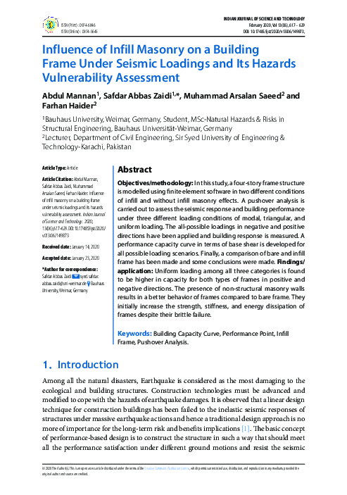 (PDF) Influence of Infill Masonry on a Building Frame Under Seismic ...