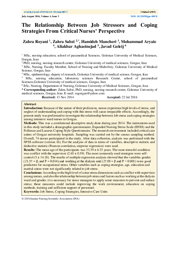 (PDF) The Relationship Between Job Stressors and Coping Strategies From ...