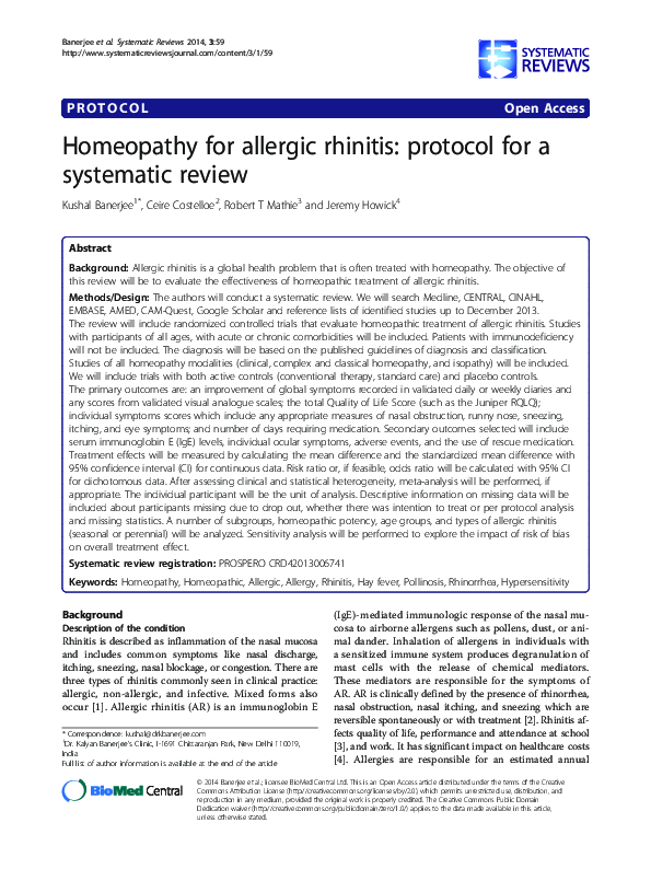 (PDF) Homeopathy for allergic rhinitis: protocol for a systematic review