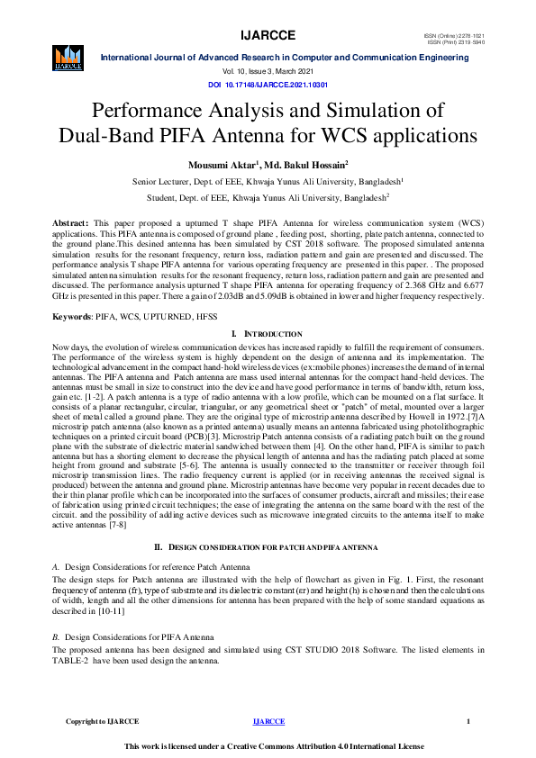 (PDF) Performance Analysis and Simulation of Dual-Band PIFA Antenna for ...