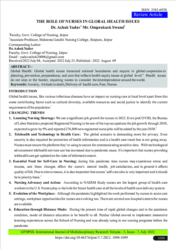 (PDF) THE ROLE OF NURSES IN GLOBAL HEALTH ISSUES