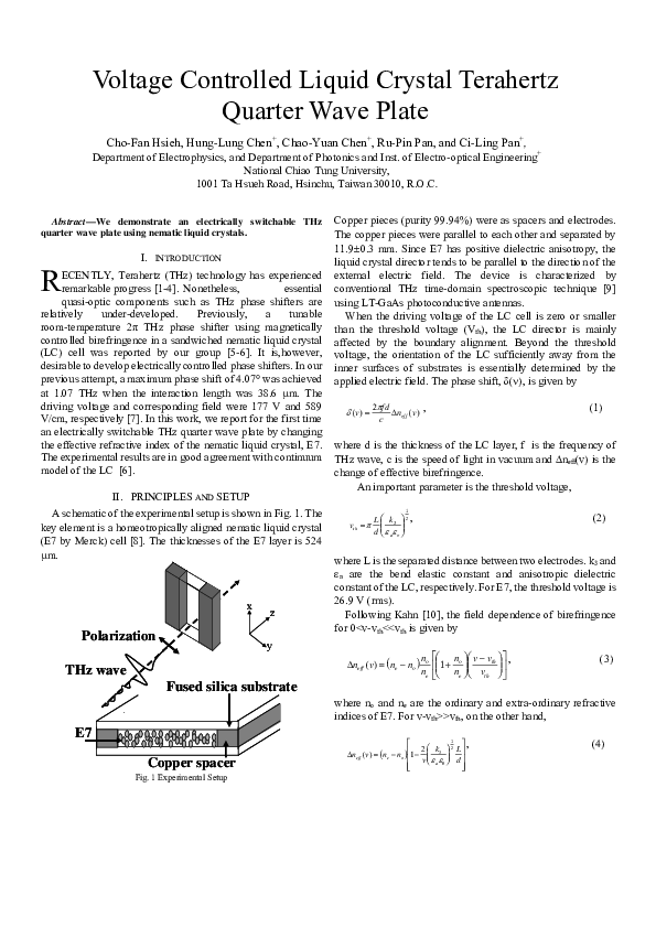 (PDF) Voltage Controlled Liquid Crystal Terahertz Quarter Wave Plate