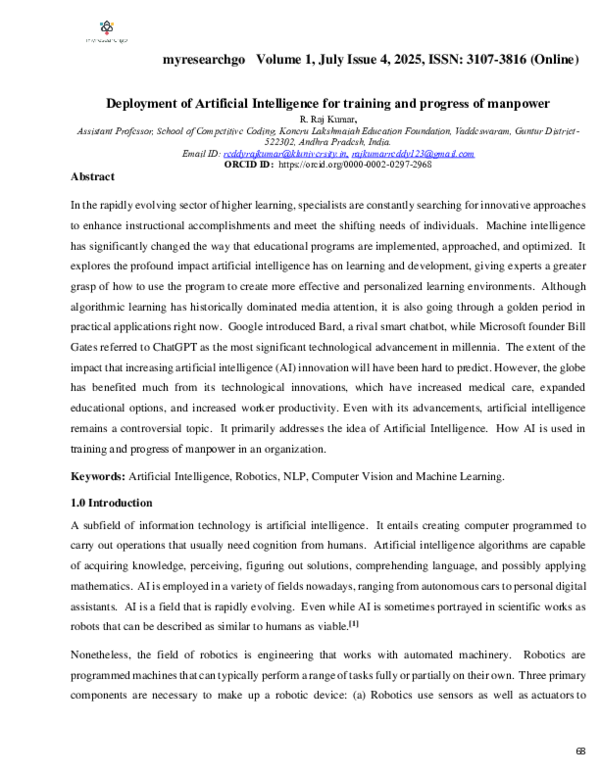 (PDF) Deployment of Artificial Intelligence for training and progress ...