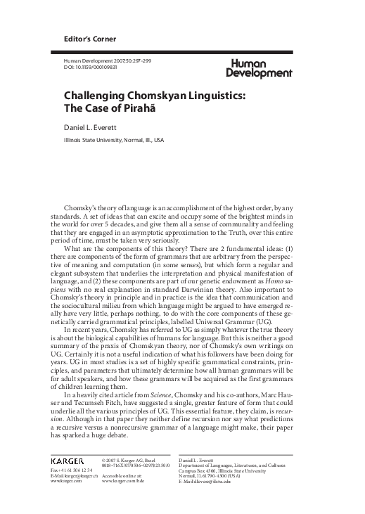 (PDF) Challenging Chomskyan Linguistics: The Case of Pirahã