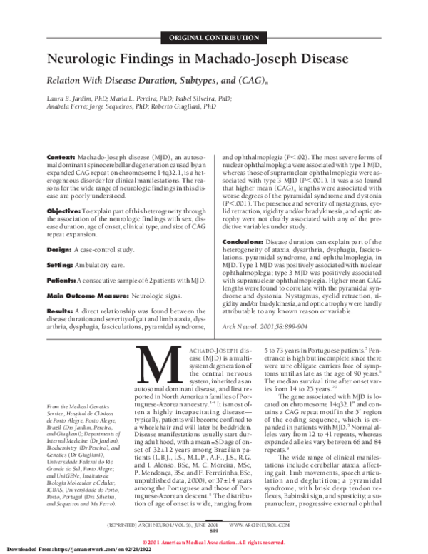 (PDF) Neurologic Findings in Machado-Joseph Disease