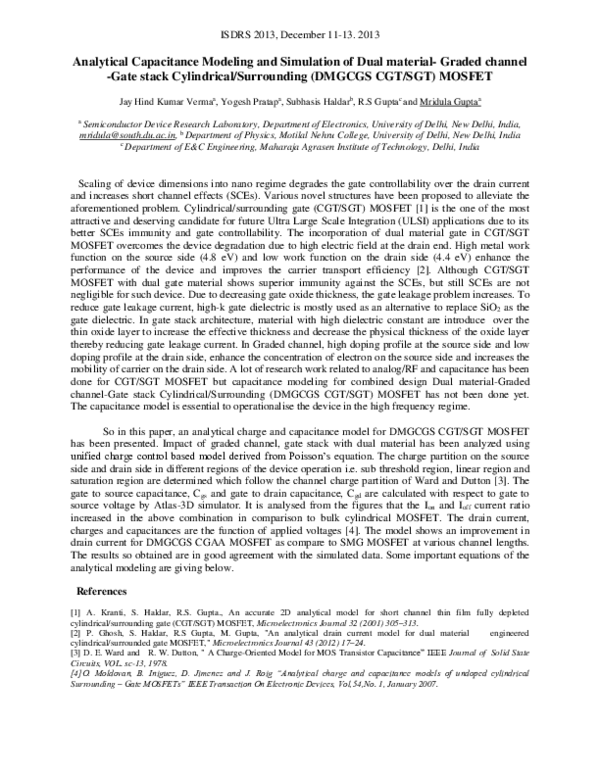 (PDF) Analytical Capacitance Modeling and Simulation of Dual material ...