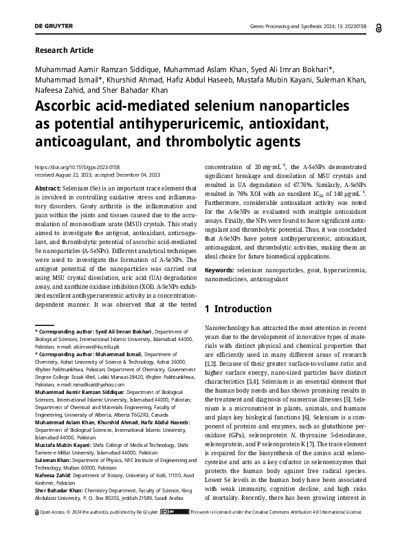 (PDF) Ascorbic acid-mediated selenium nanoparticles as potential ...