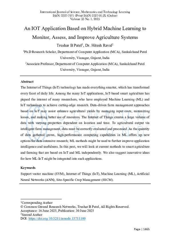 (PDF) An IOT Application Based on Hybrid Machine Learning to Monitor ...