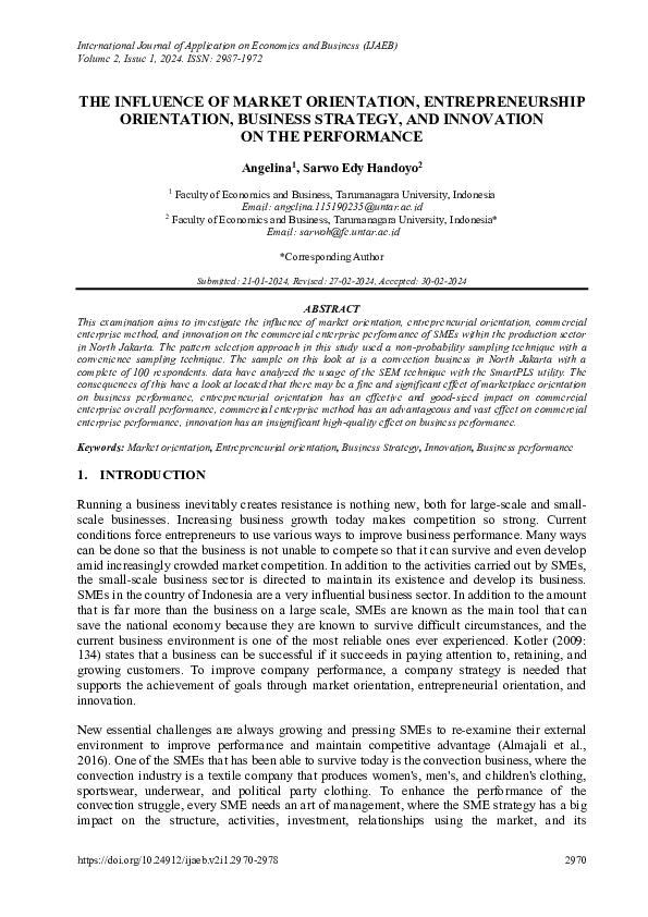 (PDF) The Influence of Market Orientation, Entrepreneurship Orientation ...