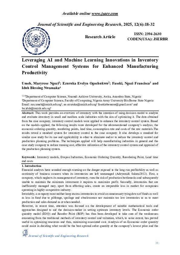 (PDF) Leveraging AI and Machine Learning Innovations in Inventory ...