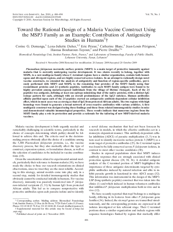 (PDF) Toward the Rational Design of a Malaria Vaccine Construct Using ...
