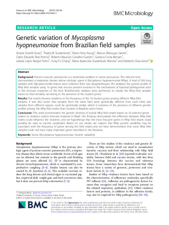 (PDF) Genetic variation of Mycoplasma hyopneumoniae from Brazilian ...