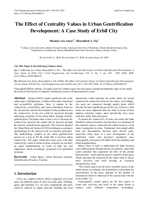 (PDF) The Effect of Centrality Values in Urban Gentrification ...