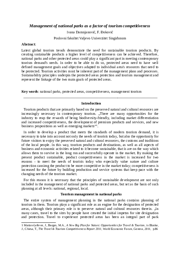 (PDF) Management of national parks as a factor of tourism competitiveness