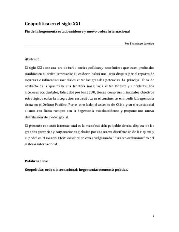 (PDF) Geopolítica en el siglo XXI. Fin de la hegemonía estadounidense y ...