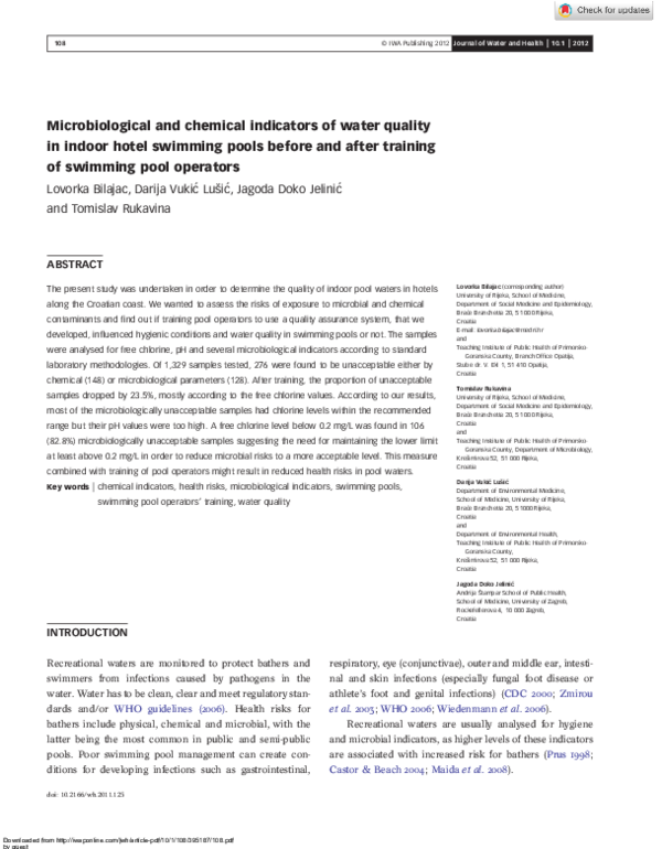 (PDF) Microbiological and chemical indicators of water quality in ...