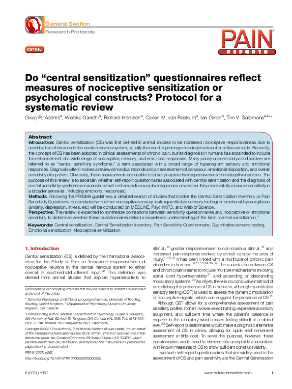 (PDF) Do “central sensitization” questionnaires reflect measures of ...