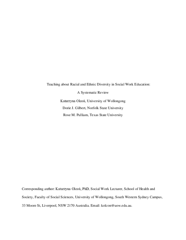 (PDF) Teaching About Racial and Ethnic Diversity in Social Work ...