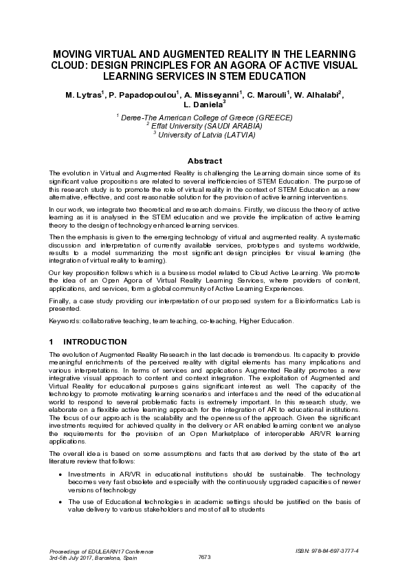 (PDF) Moving Virtual and Augmented Reality in the Learning Cloud ...
