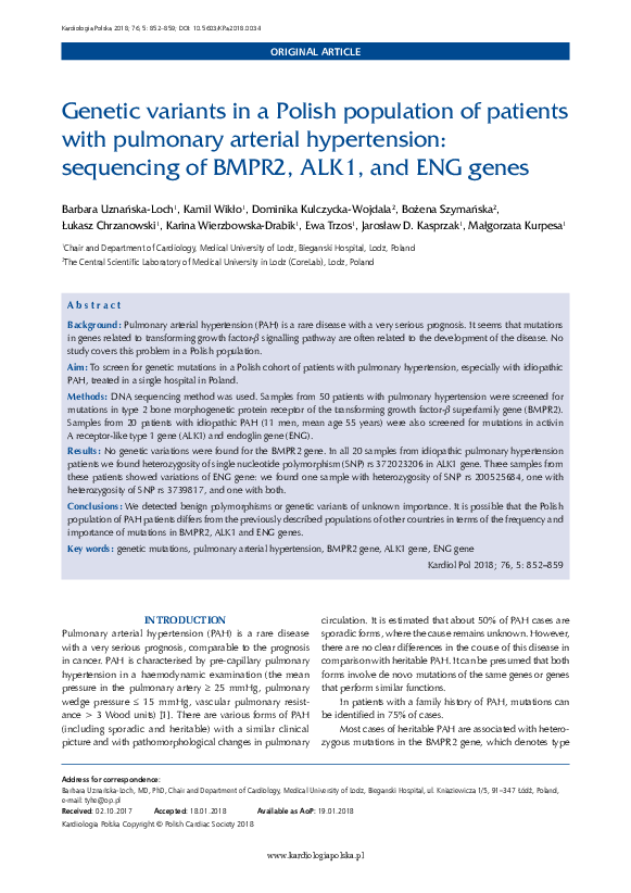 (PDF) Genetic variants in a Polish population of patients with ...