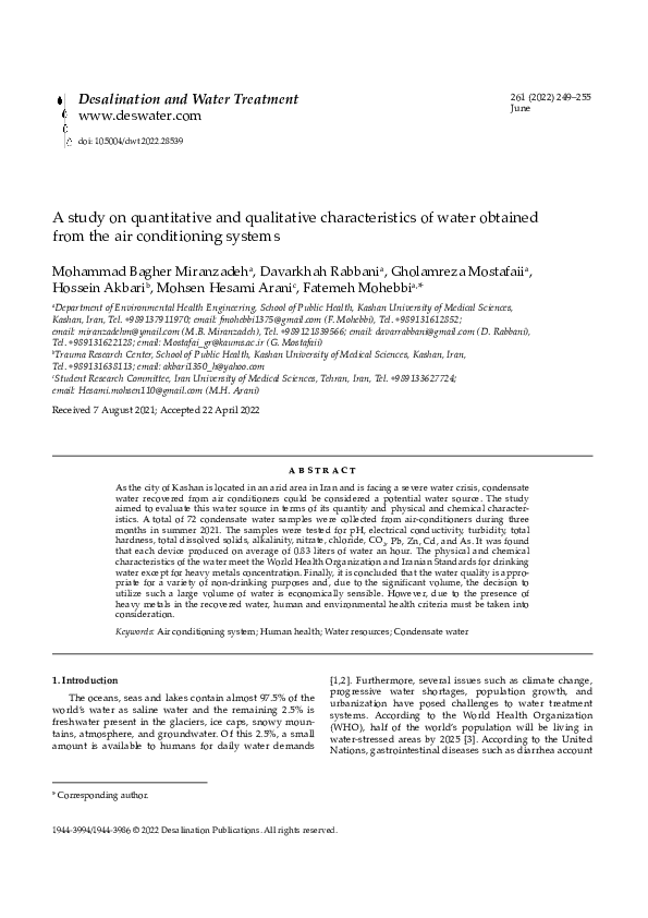 (PDF) A study on quantitative and qualitative characteristics of water ...