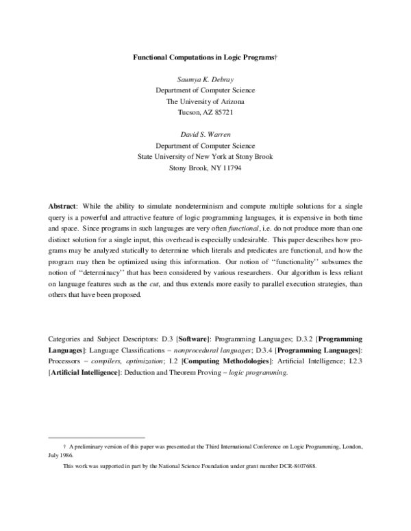 (PDF) Functional computations in logic programs