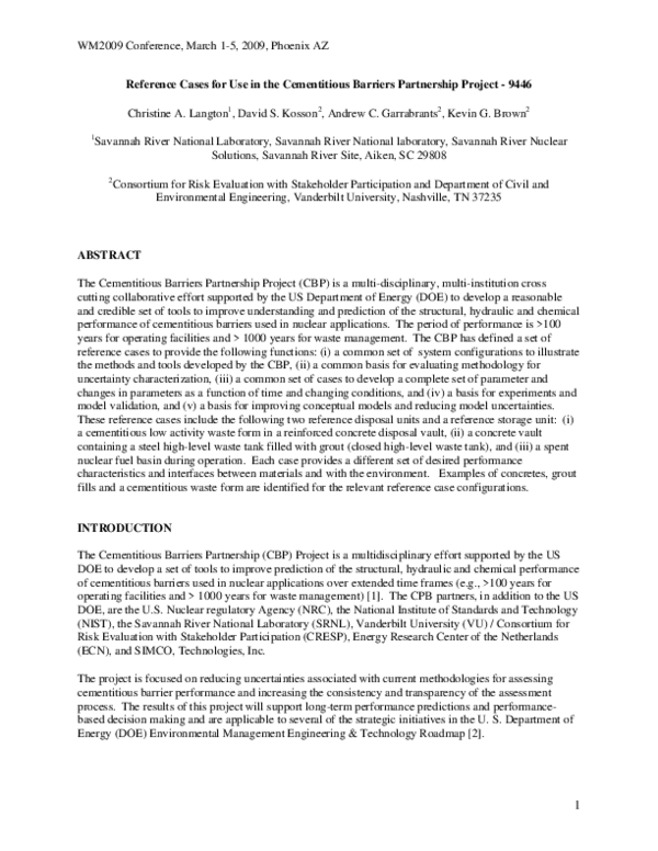 (PDF) Reference Cases for Use in the Cementitious Barriers Partnership ...
