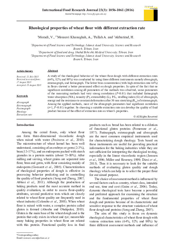 (PDF) Rheological properties of wheat flour with different extraction rate