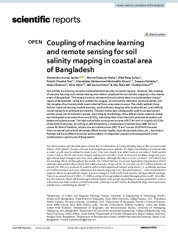 (PDF) Coupling of machine learning and remote sensing for soil salinity ...