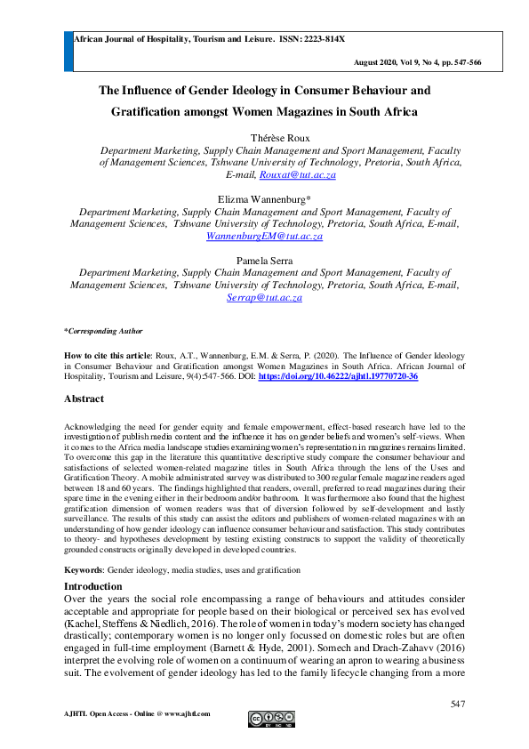 (PDF) The Influence of Gender Ideology in Consumer Behaviour and ...