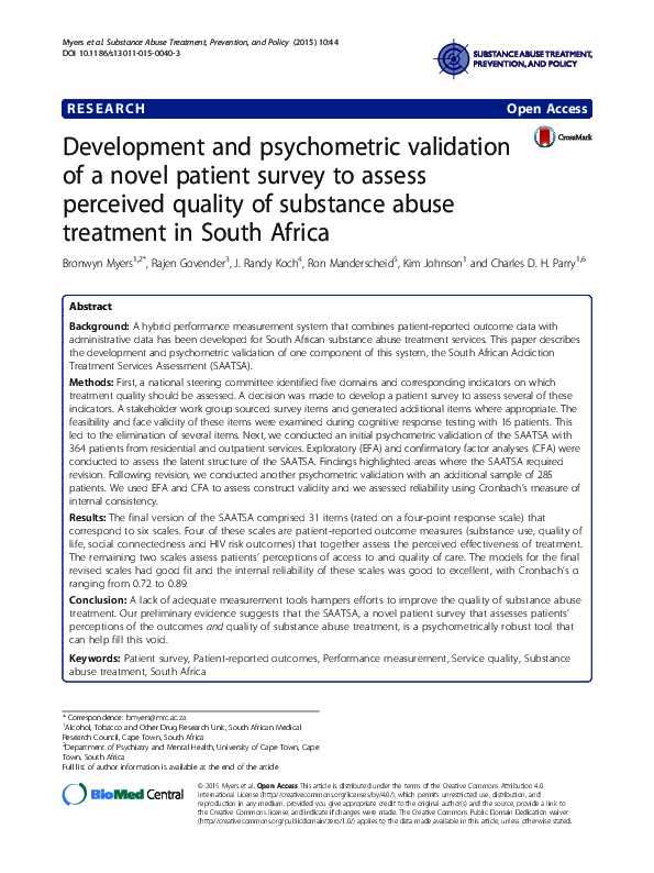 (PDF) Development and psychometric validation of a novel patient survey ...