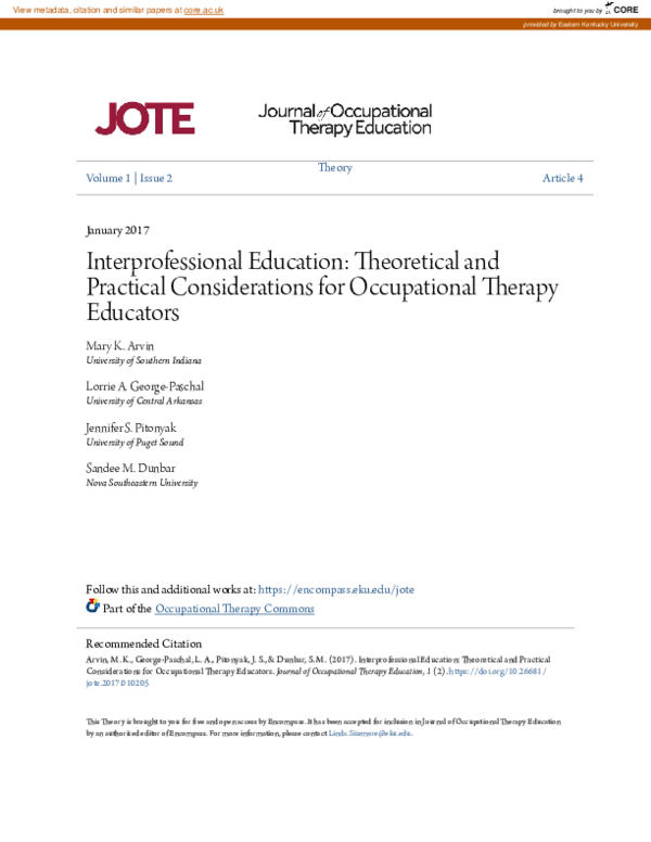 (PDF) Interprofessional Education: Theoretical and Practical ...