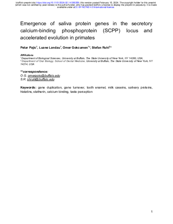(PDF) Emergence of saliva protein genes in the secretory calcium ...