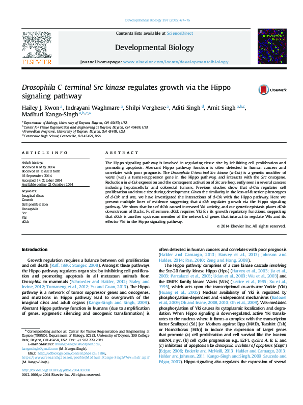 (PDF) Drosophila C-terminal Src kinase regulates growth via the Hippo ...