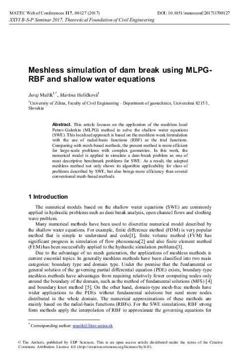 (PDF) Meshless simulation of dam break using MLPG-RBF and shallow water ...