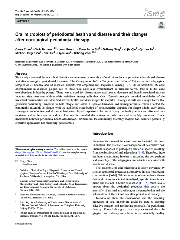 (PDF) Oral microbiota of periodontal health and disease and their ...