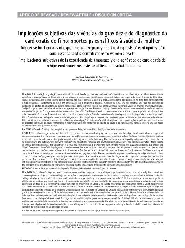 (PDF) Implicações subjetivas das vivências da gravidez e do diagnóstico ...