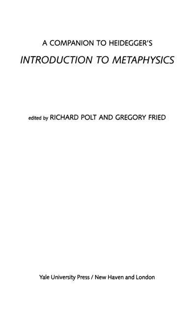 (PDF) A Companion to Heidegger's Introduction to Metaphysics