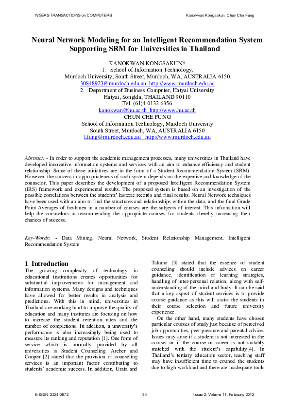 (PDF) Neural Network Modeling for an Intelligent Recommendation System ...