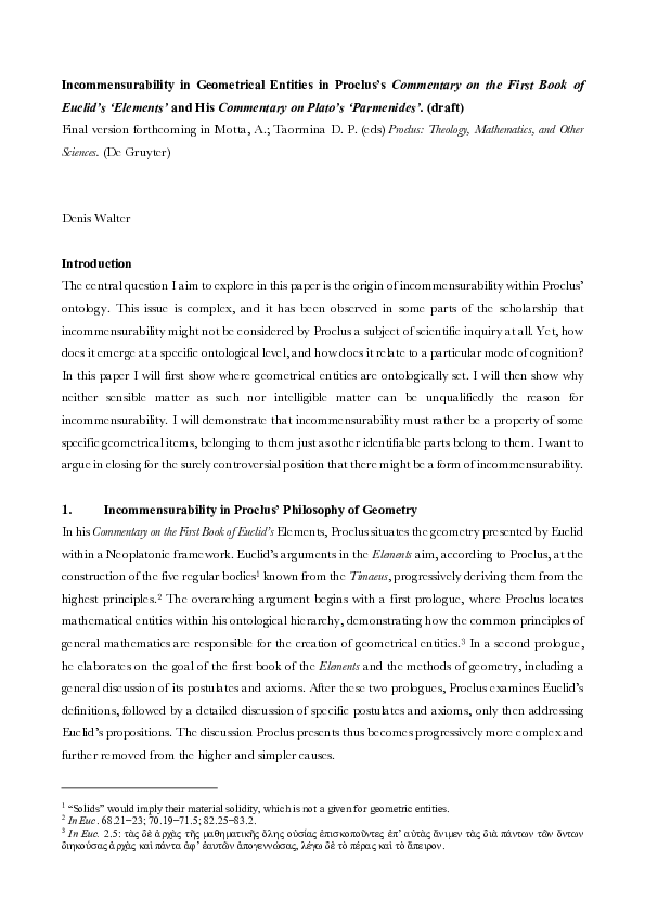 (PDF) Incommensurability in Geometrical Entities in Proclus’s ...