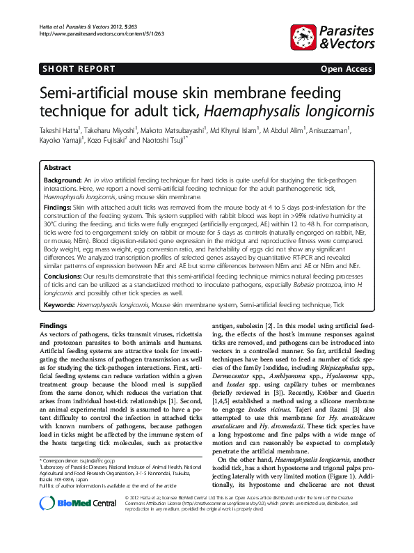 (PDF) Semi-artificial mouse skin membrane feeding technique for adult ...