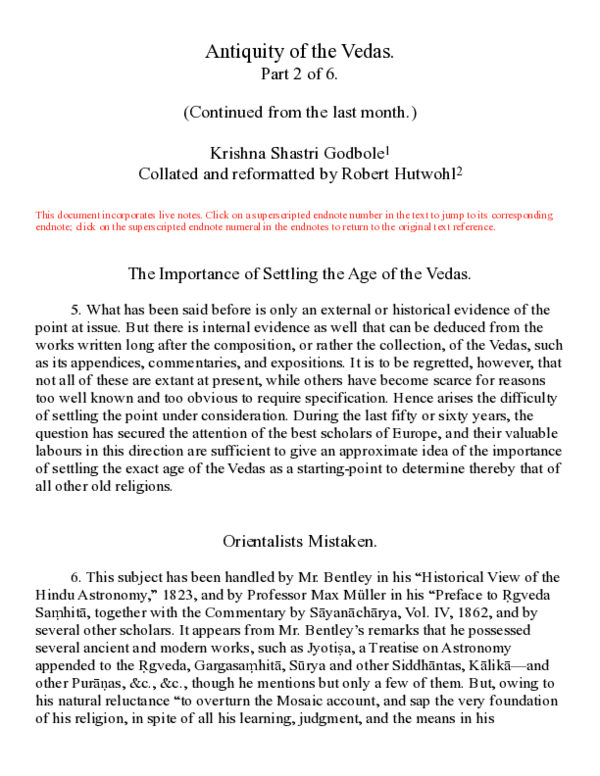 (PDF) Antiquity of the Vedas. Part 2 of 6. Krishna Shastri Godbole