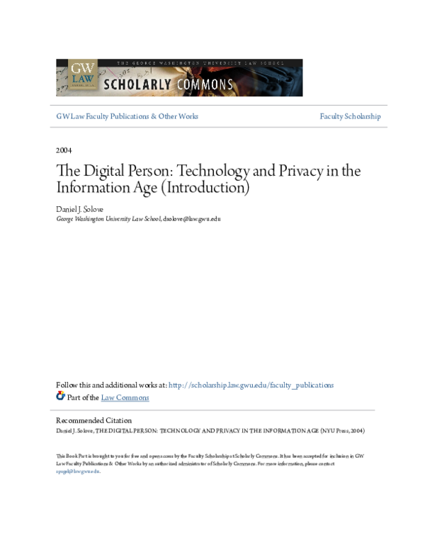 (PDF) The digital person: technology and privacy in the information age