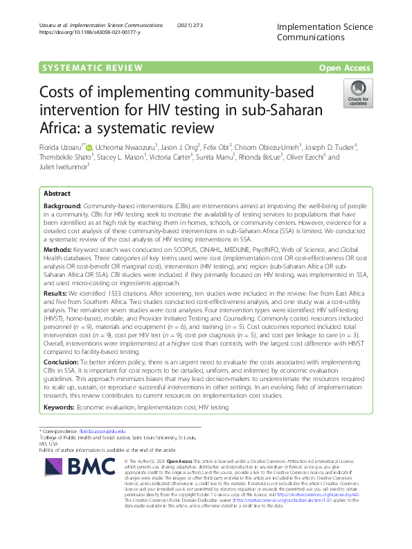 (PDF) Costs of implementing community-based intervention for HIV ...
