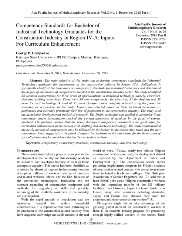 (PDF) Competency Standards for Bachelor of Industrial Technology ...